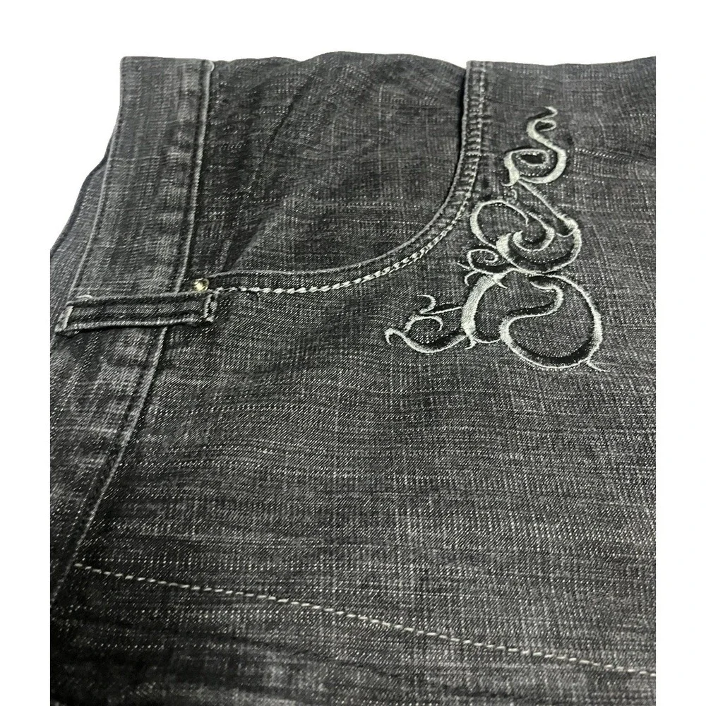 Vintage Y2K Gothic embroidered RED APE baggy jeans wide-leg streetwear 46Wx32L